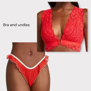 NWT Free People Bundle Got Ur Back Lace Bra+ Ruffle Cheeky Panty XL SET OF 2 Red